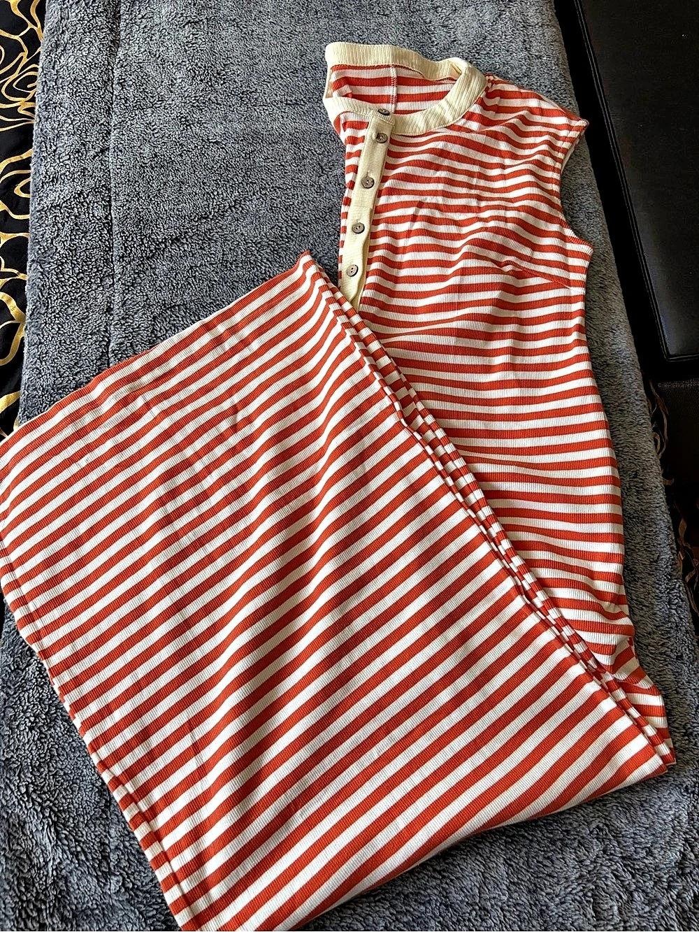 Orange & White Striped Jumpsuit Size Large